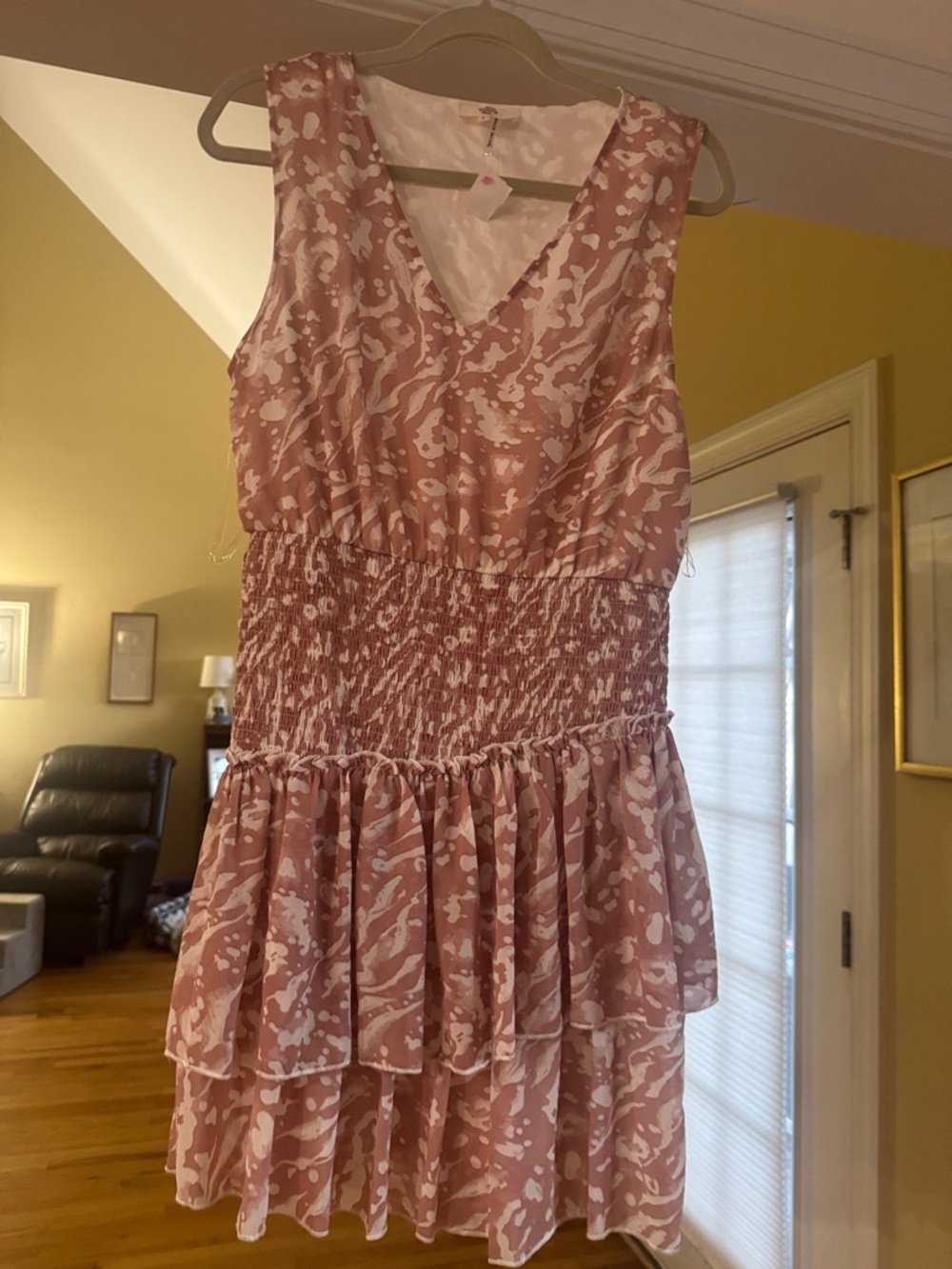entro Blush Pink Printed Sleeveless Tiered Mini Dress